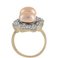 Anillo de Plata Bañada en Oro con Perla Dorada de Agua Dulce y Topacio Blanco