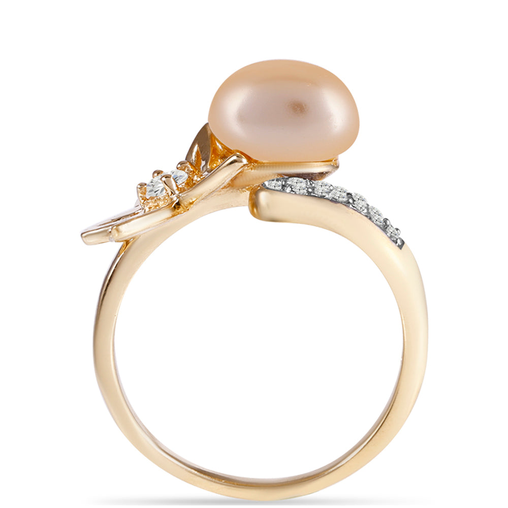 Anillo de Plata Bañada en Oro con Perla Dorada de Agua Dulce y Topacio Blanco 2 