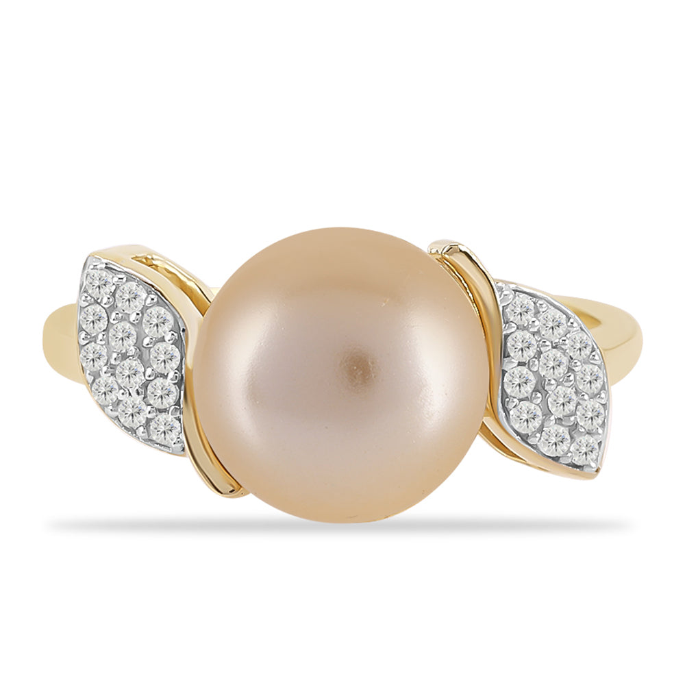 Anillo de Plata Bañada en Oro con Perla Dorada de Agua Dulce y Topacio Blanco 1 