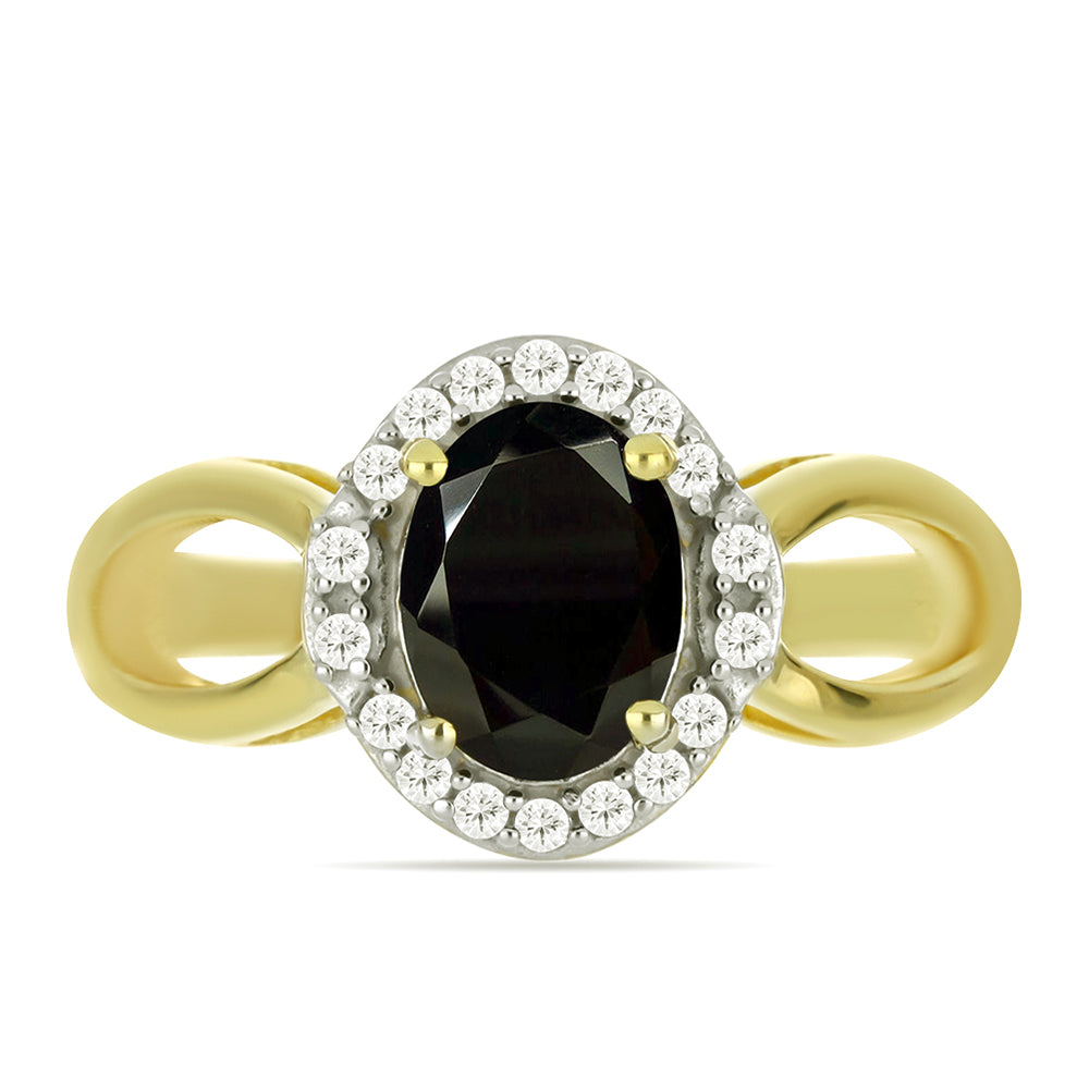 Anillo de Plata Bañada en Oro con Ónix Negro y Topacio Blanco 1 