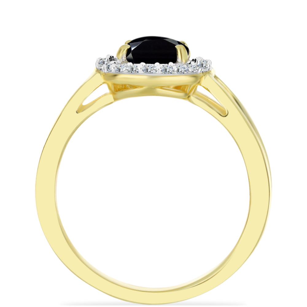 Anillo de Plata Bañada en Oro con Ónix Negro y Topacio Blanco