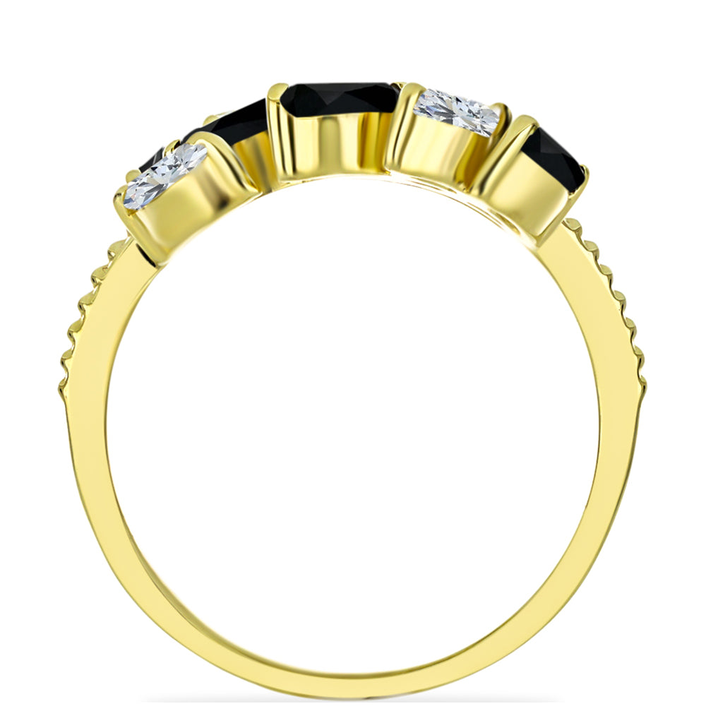 Anillo de Plata Bañada en Oro con Ónix Negro y Topacio Blanco