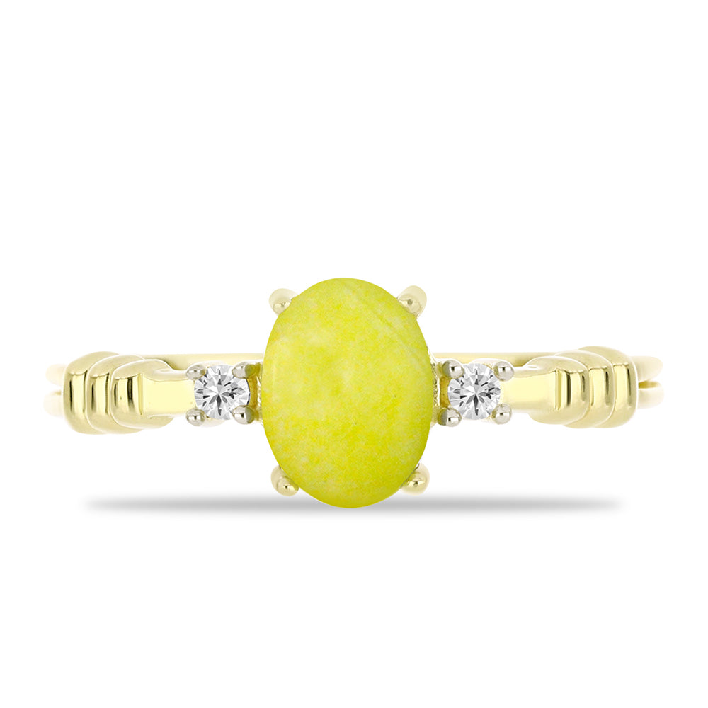 Anillo de Plata Bañada en Oro con Serpentina Amarilla y Topacio Blanco 1 