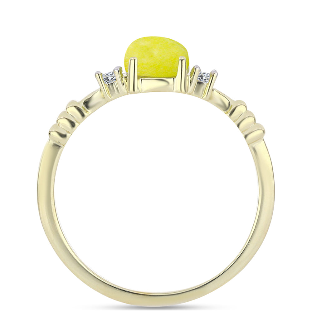 Anillo de Plata Bañada en Oro con Serpentina Amarilla y Topacio Blanco