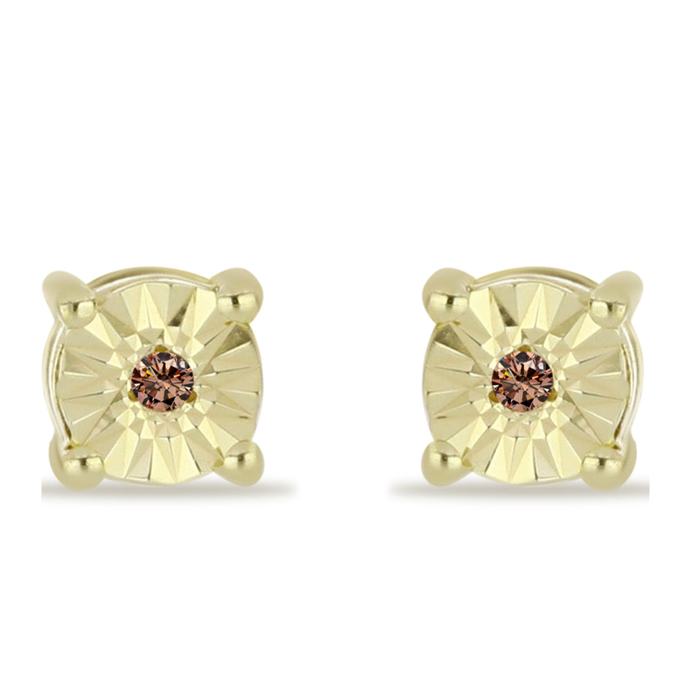 Pendientes de Plata Bañada en Oro con Diamante Champagne