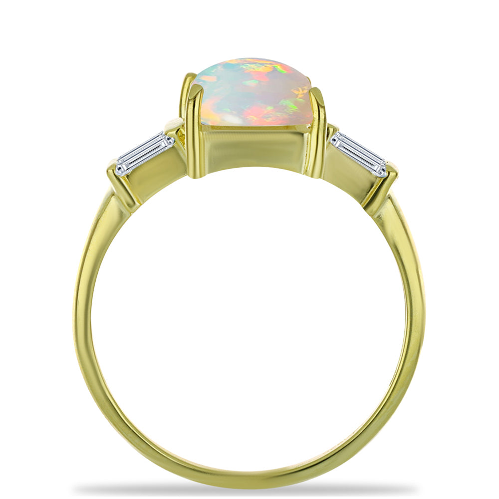 Anillo de Plata Bañada en Oro con Ópalo Welo y Zircón Blanco 2 