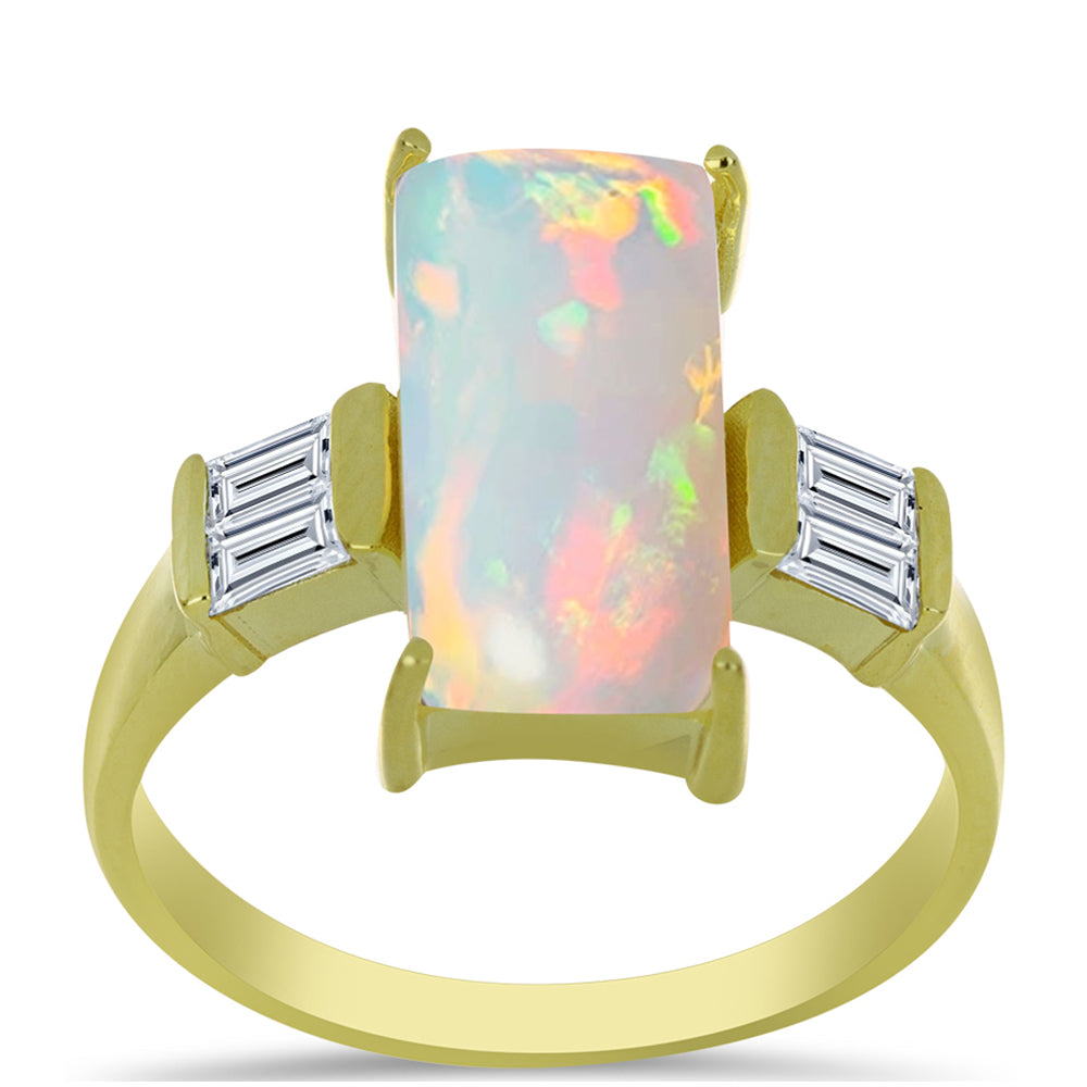 Anillo de Plata Bañada en Oro con Ópalo Welo y Zircón Blanco 3 