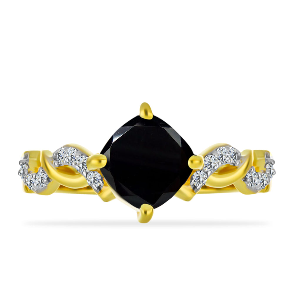 Anillo de Plata Bañada en Oro con Ónix Negro y Topacio Blanco 1 
