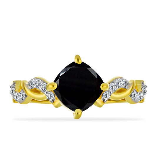 Anillo de Plata Bañada en Oro con Ónix Negro y Topacio Blanco