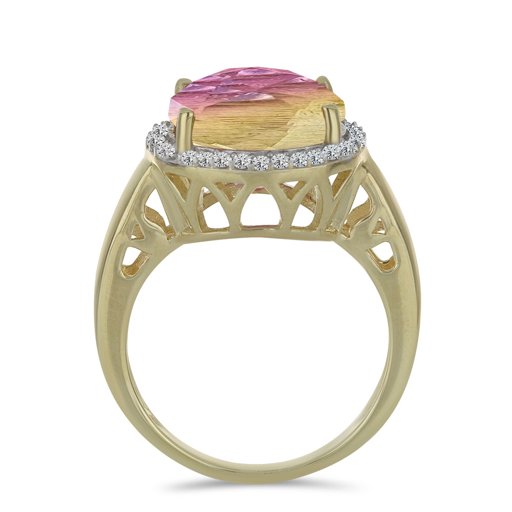 Anillo de Plata Bañada en Oro con Fluorita morada y Topacio Blanco 2 