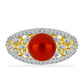Anillo de Plata Bañada en Oro con Perla roja de río y Topacio Blanco