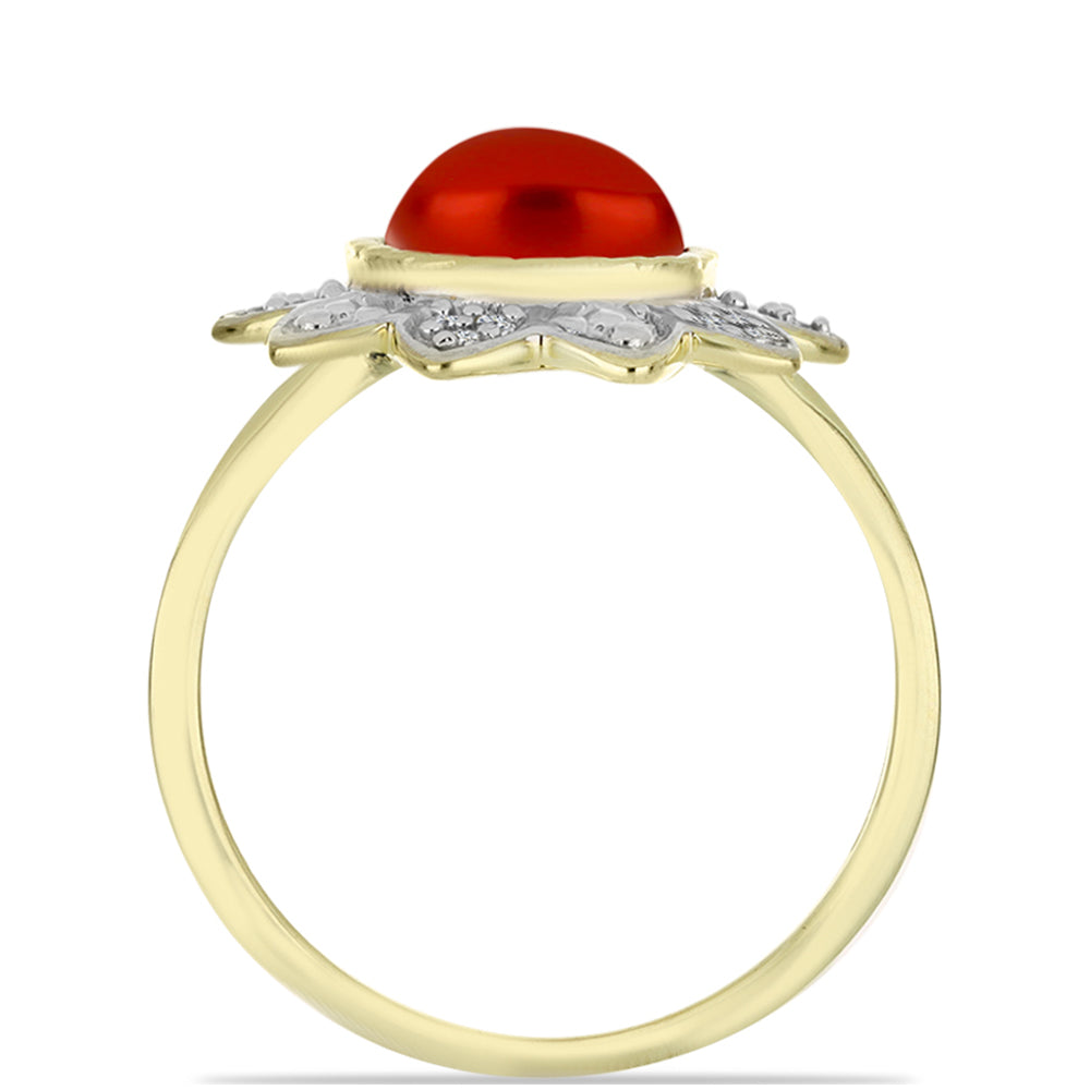 Anillo de Plata Bañada en Oro con Perla roja de río y Topacio Blanco 2 