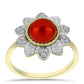 Anillo de Plata Bañada en Oro con Perla roja de río y Topacio Blanco