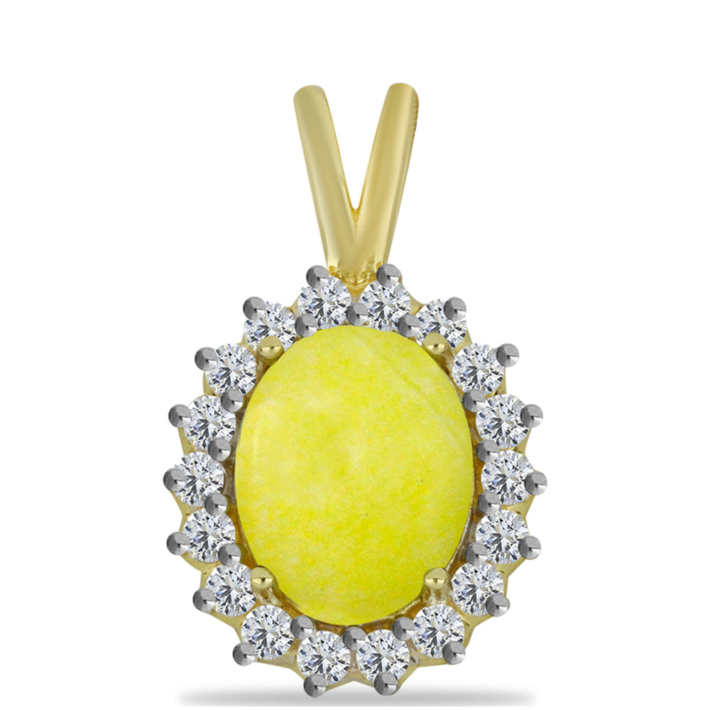 Colgante de Plata Bañada en Oro con Serpentina Amarilla y Topacio Blanco