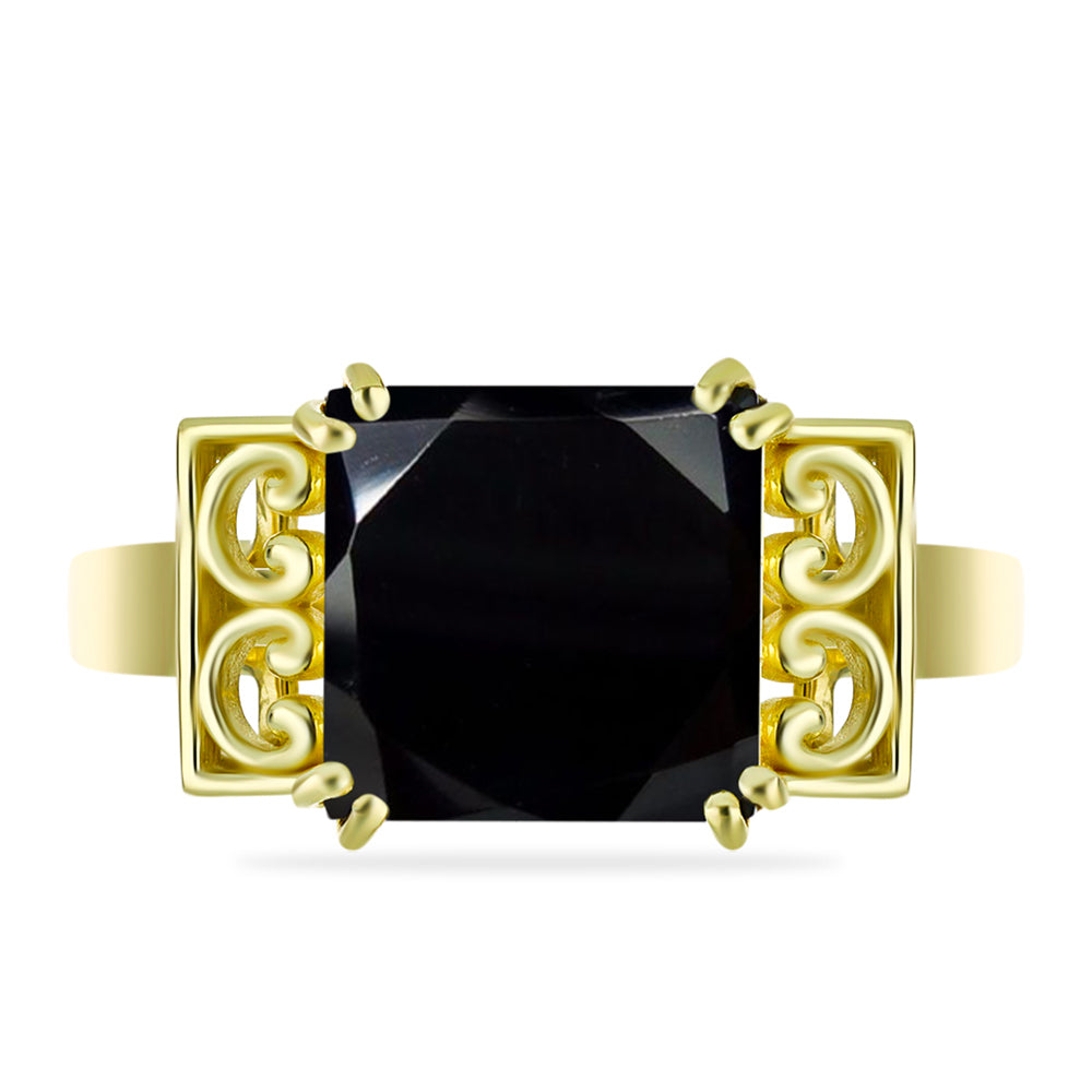 Anillo de Plata Bañada en Oro con Ónix Negro
