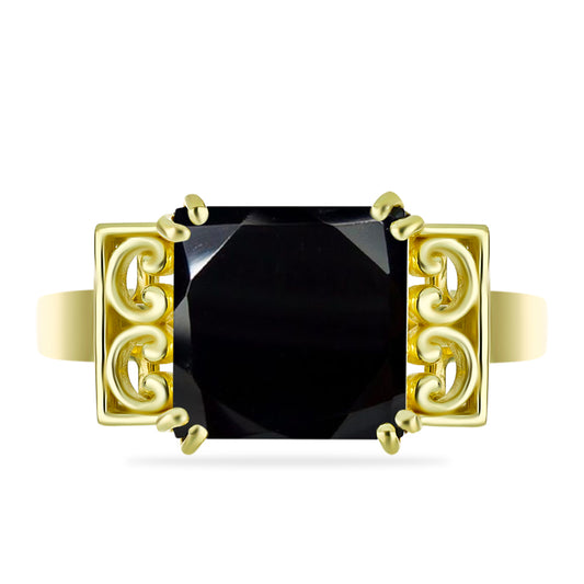 Anillo de Plata Bañada en Oro con Ónix Negro