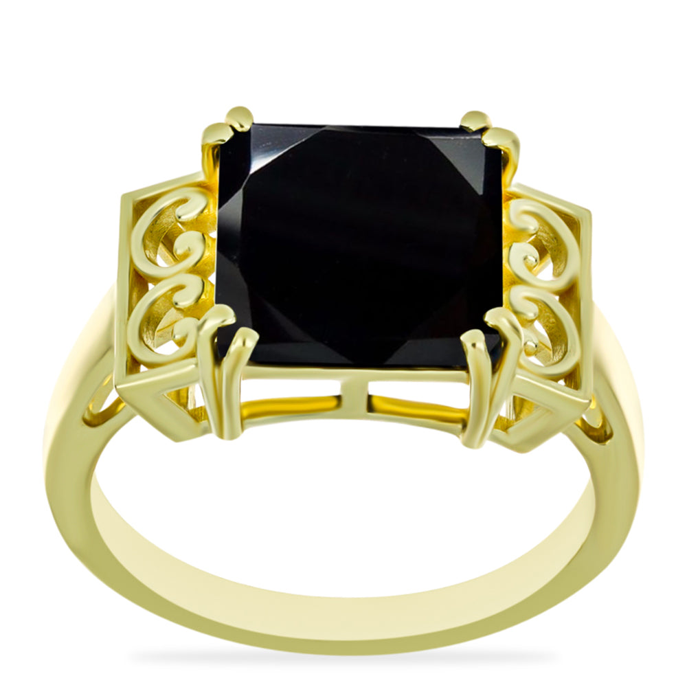 Anillo de Plata Bañada en Oro con Ónix Negro 3 