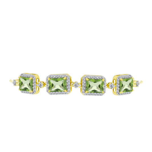 Pulsera de Plata con Cuarzo Verde Helecho y Topacio Blanco