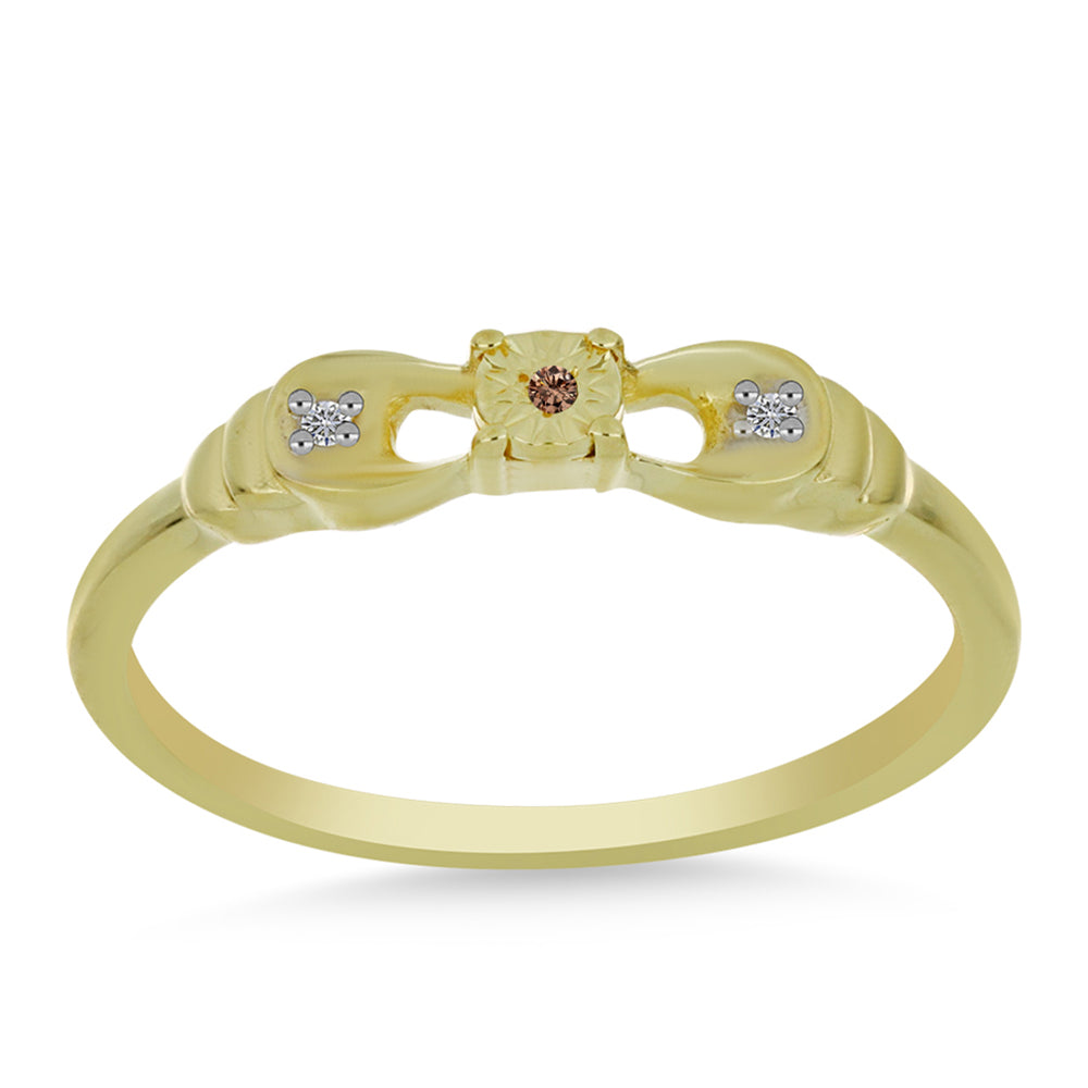 Anillo de Plata Bañada en Oro con Diamante Champagne y Diamante blanco