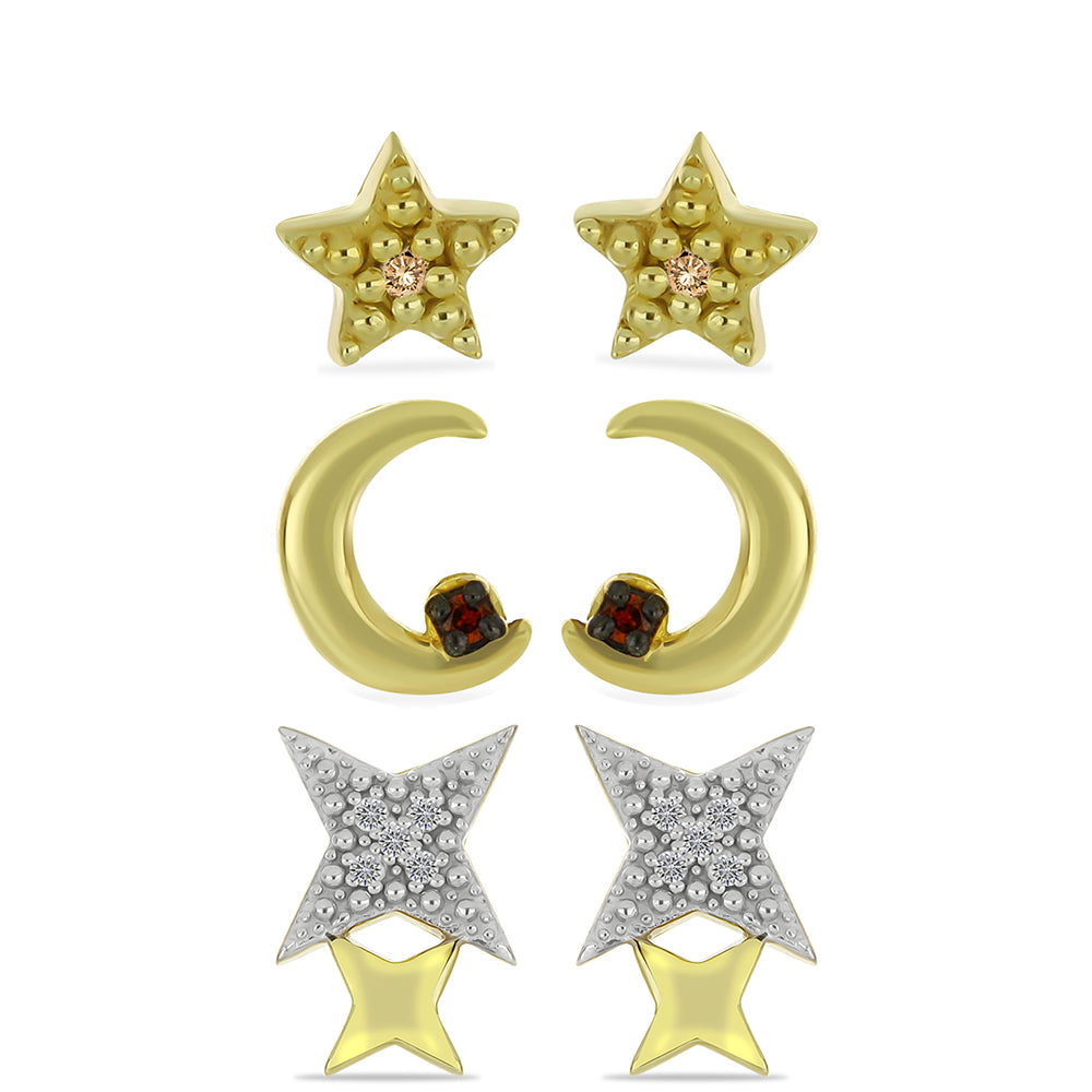 Conjunto de Plata Bañada en Oro con Diamante Champagne y Diamante blanco ( Pendientes )