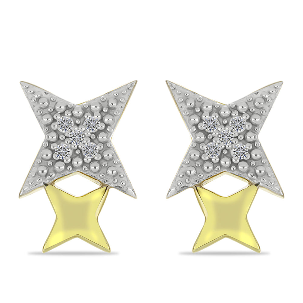 Conjunto de Plata Bañada en Oro con Diamante Champagne y Diamante blanco ( Pendientes ) 2 