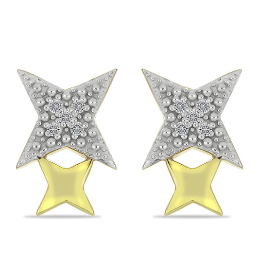 Conjunto de Plata Bañada en Oro con Diamante Champagne y Diamante blanco ( Pendientes )