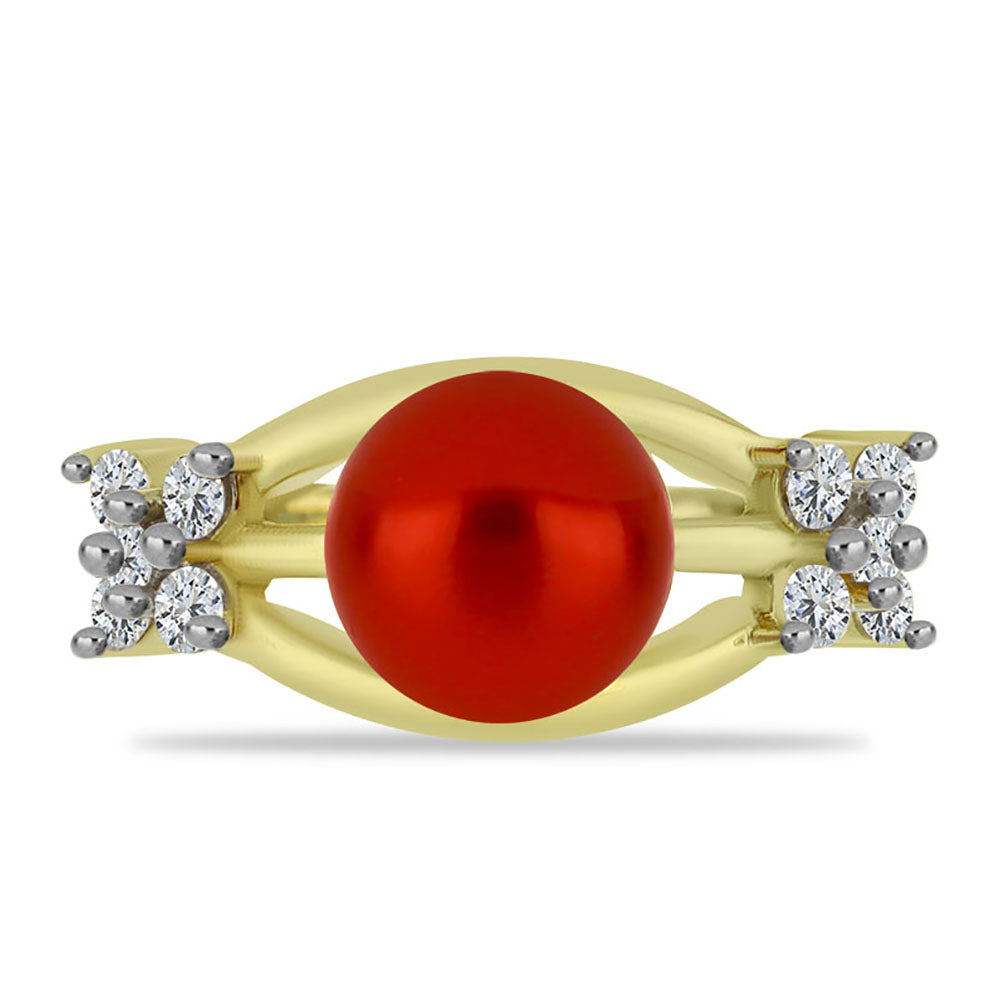 Anillo de Plata Bañada en Oro con Perla roja de río y Topacio Blanco 1 