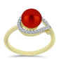 Anillo de Plata Bañada en Oro con Perla roja de río y Topacio Blanco