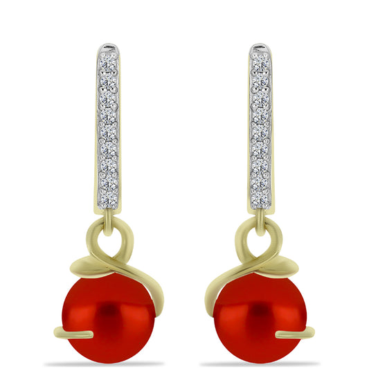 Pendientes de Plata Bañada en Oro con Perla roja de río y Topacio Blanco