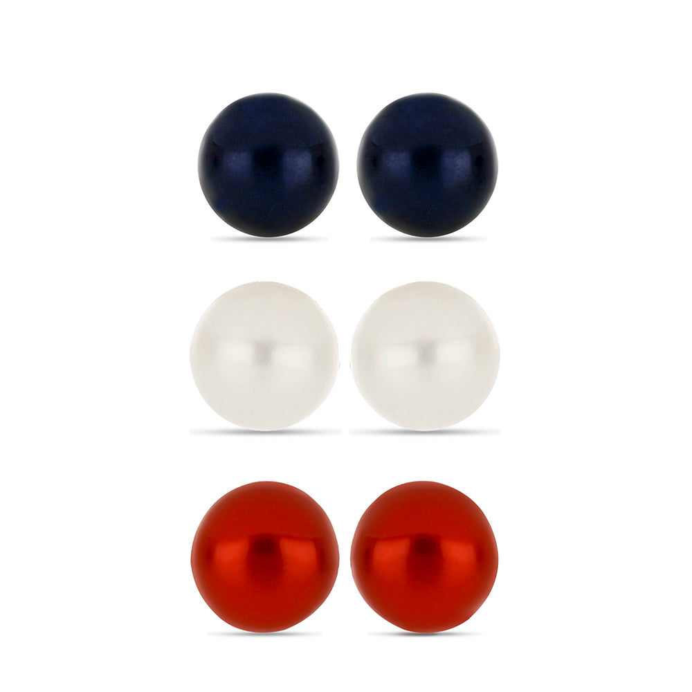 Conjunto de Plata Bañada en Oro con Perla roja de río y Perla de Agua Dulce Blanca ( Pendientes ) 8 
