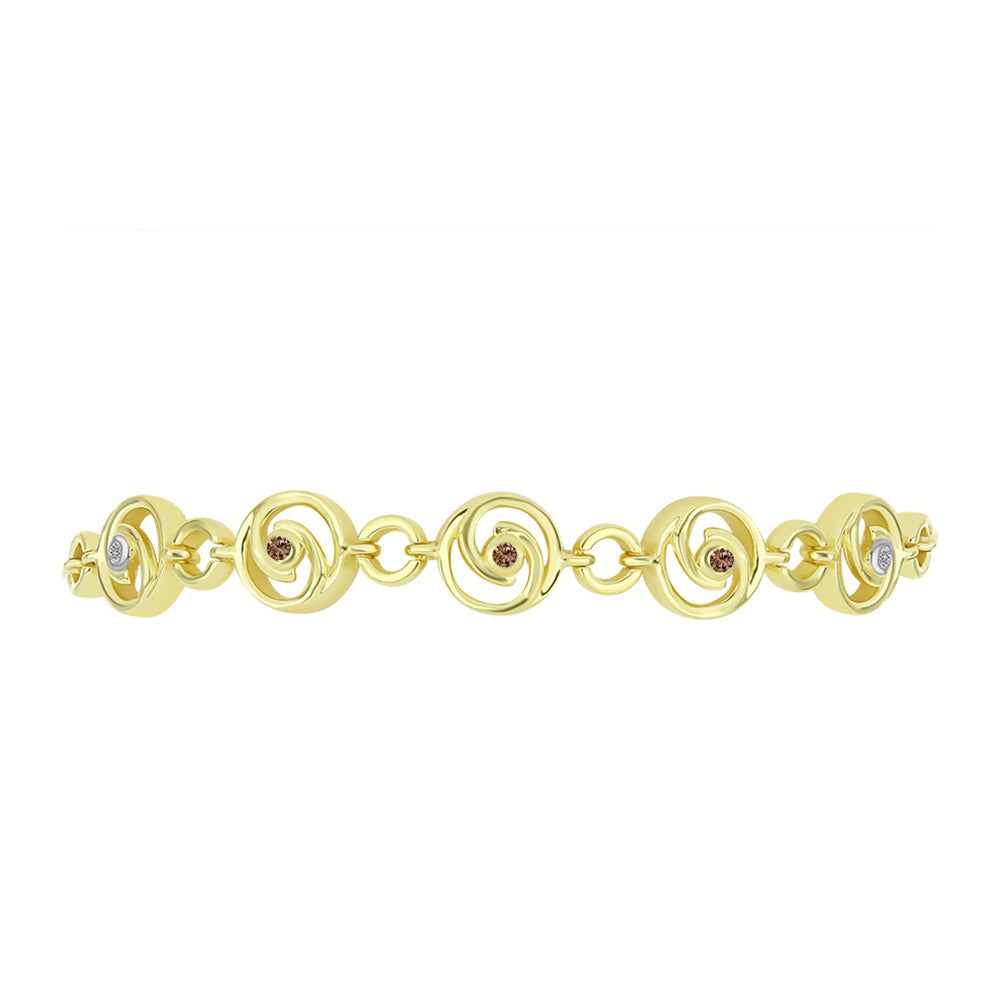 Pulsera de Plata Bañada en Oro con Diamante Champagne y Diamante blanco
