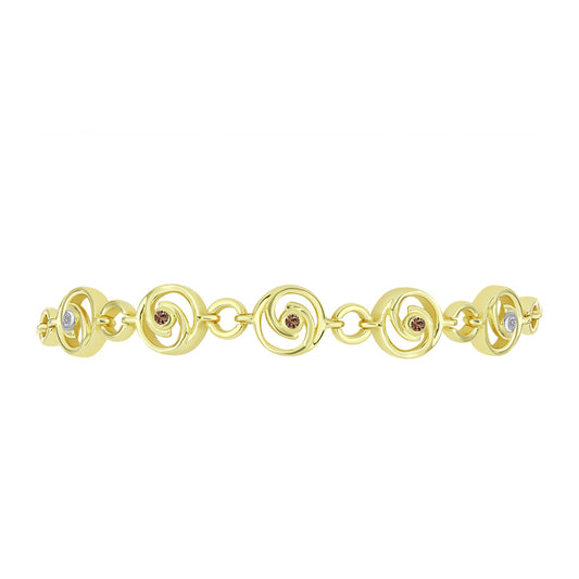 Pulsera de Plata Bañada en Oro con Diamante Champagne y Diamante blanco