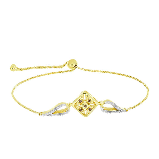 Pulsera de Plata Bañada en Oro con Diamante Champagne y Diamante blanco