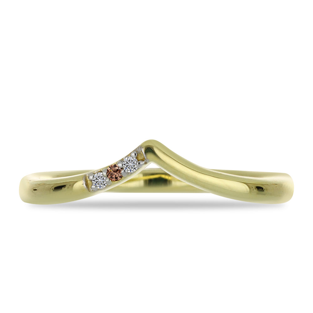 Anillo de Plata Bañada en Oro con Diamante Champagne y Diamante blanco