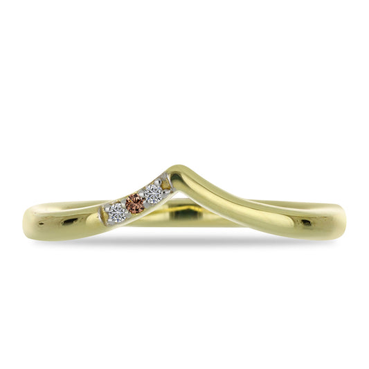 Anillo de Plata Bañada en Oro con Diamante Champagne y Diamante blanco