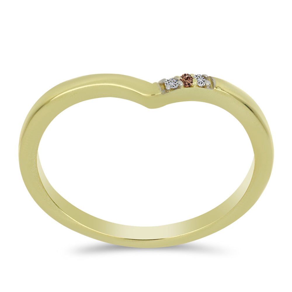 Anillo de Plata Bañada en Oro con Diamante Champagne y Diamante blanco