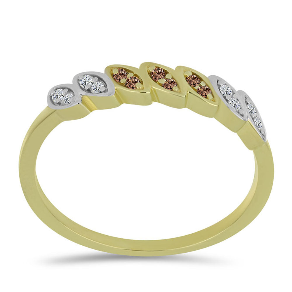 Anillo de Plata Bañada en Oro con Diamante Champagne y Diamante blanco