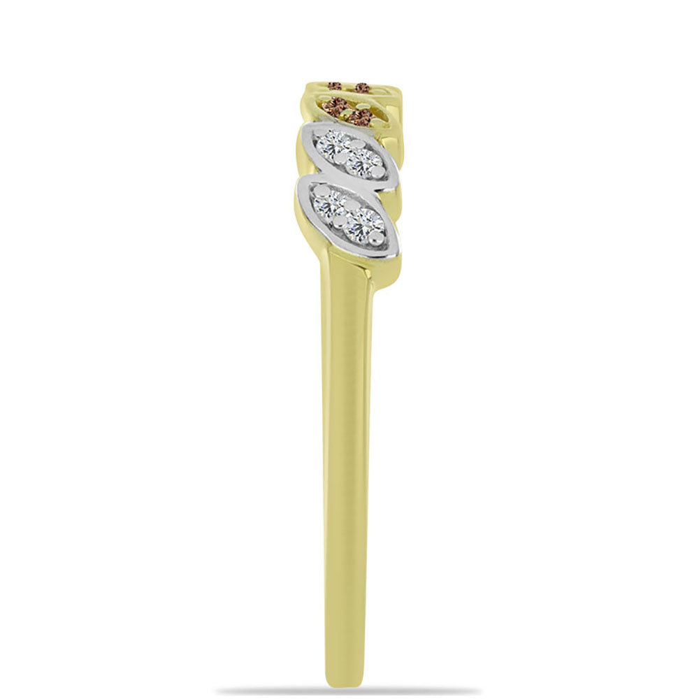 Anillo de Plata Bañada en Oro con Diamante Champagne y Diamante blanco