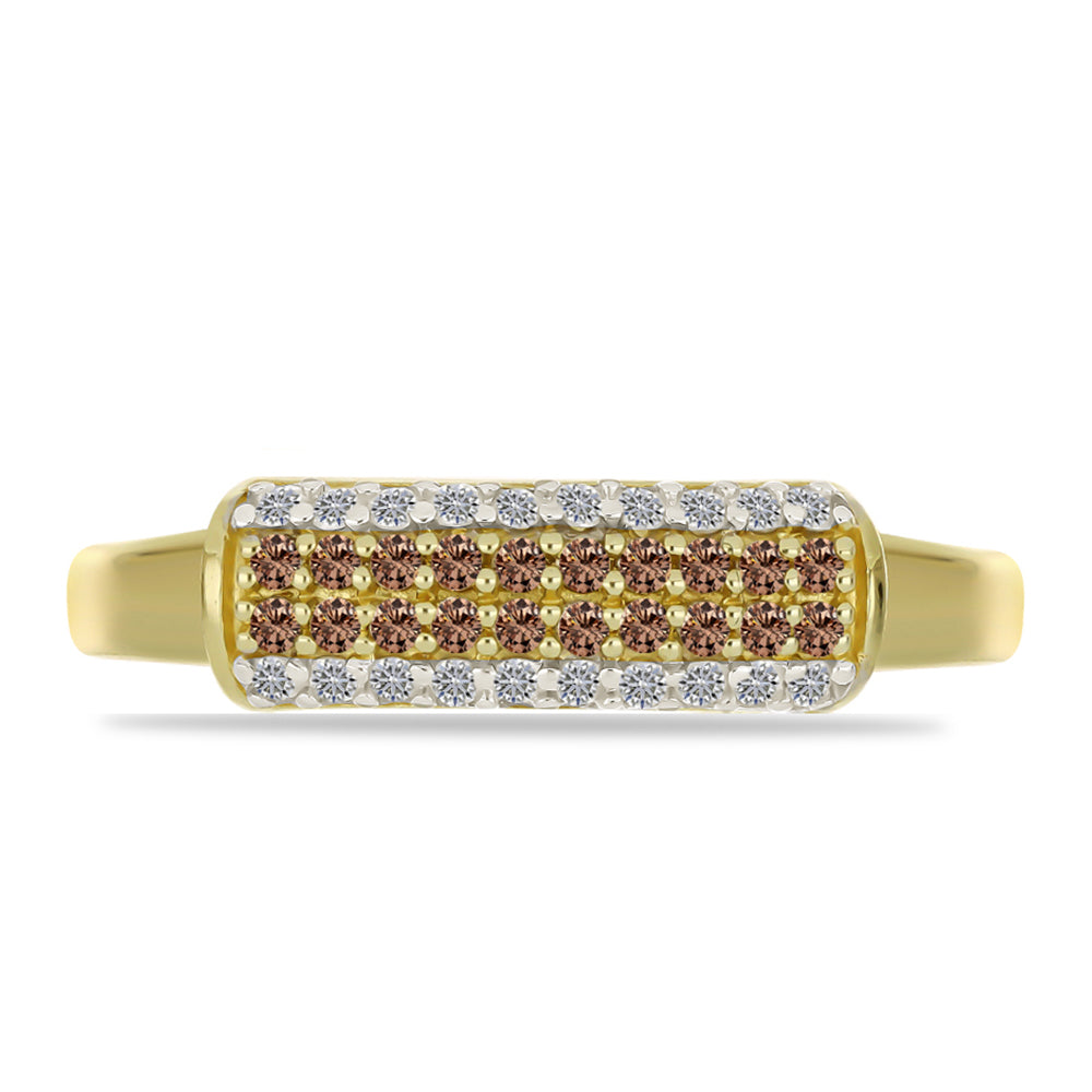 Anillo de Plata Bañada en Oro con Diamante Champagne y Diamante blanco