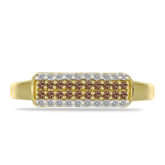 Anillo de Plata Bañada en Oro con Diamante Champagne y Diamante blanco