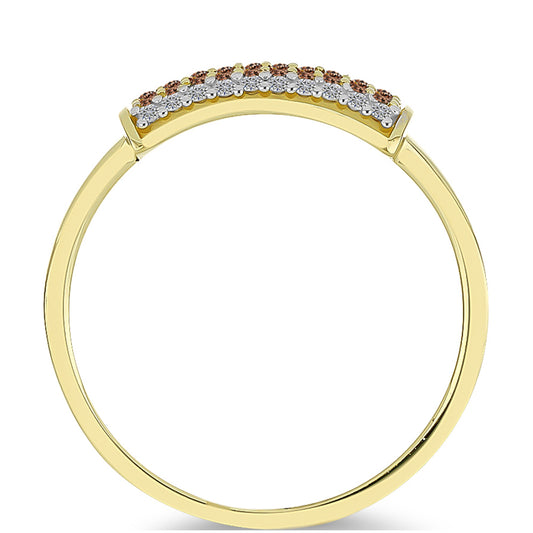 Anillo de Plata Bañada en Oro con Diamante Champagne y Diamante blanco