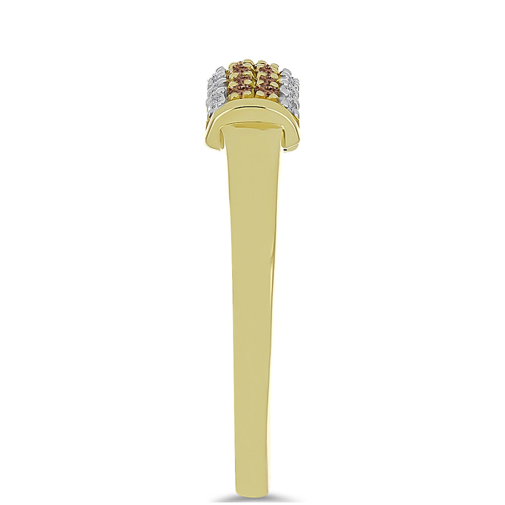 Anillo de Plata Bañada en Oro con Diamante Champagne y Diamante blanco 4 