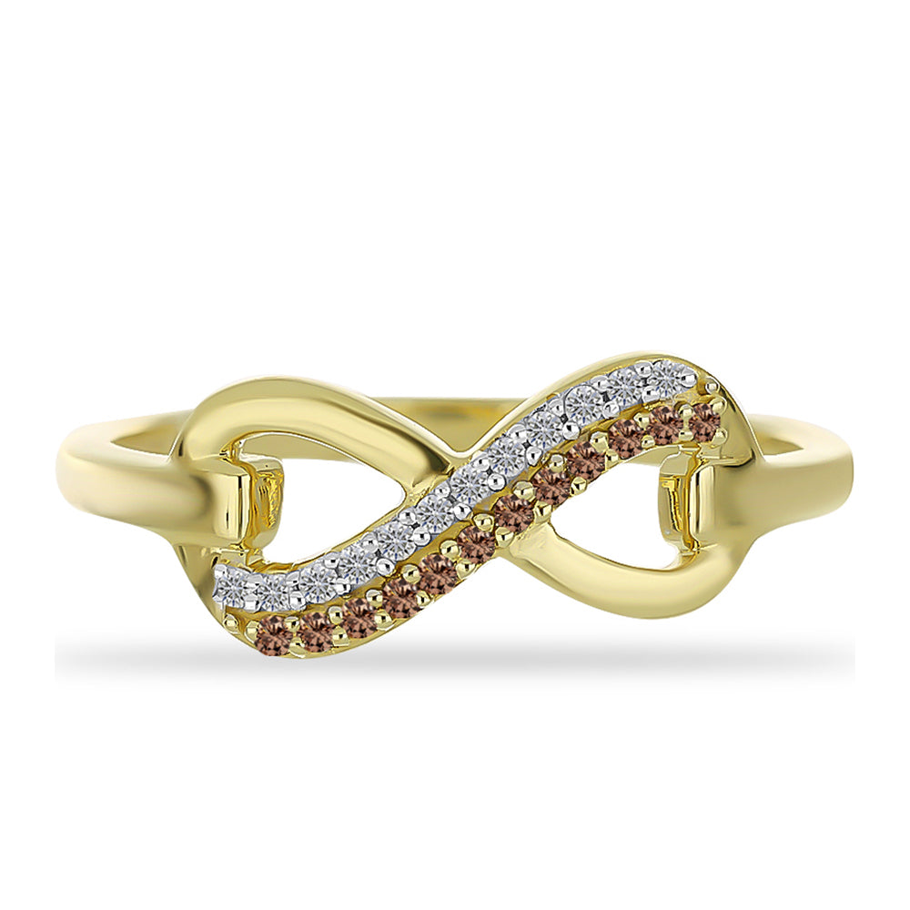 Anillo de Plata Bañada en Oro con Diamante Champagne y Diamante blanco 1 