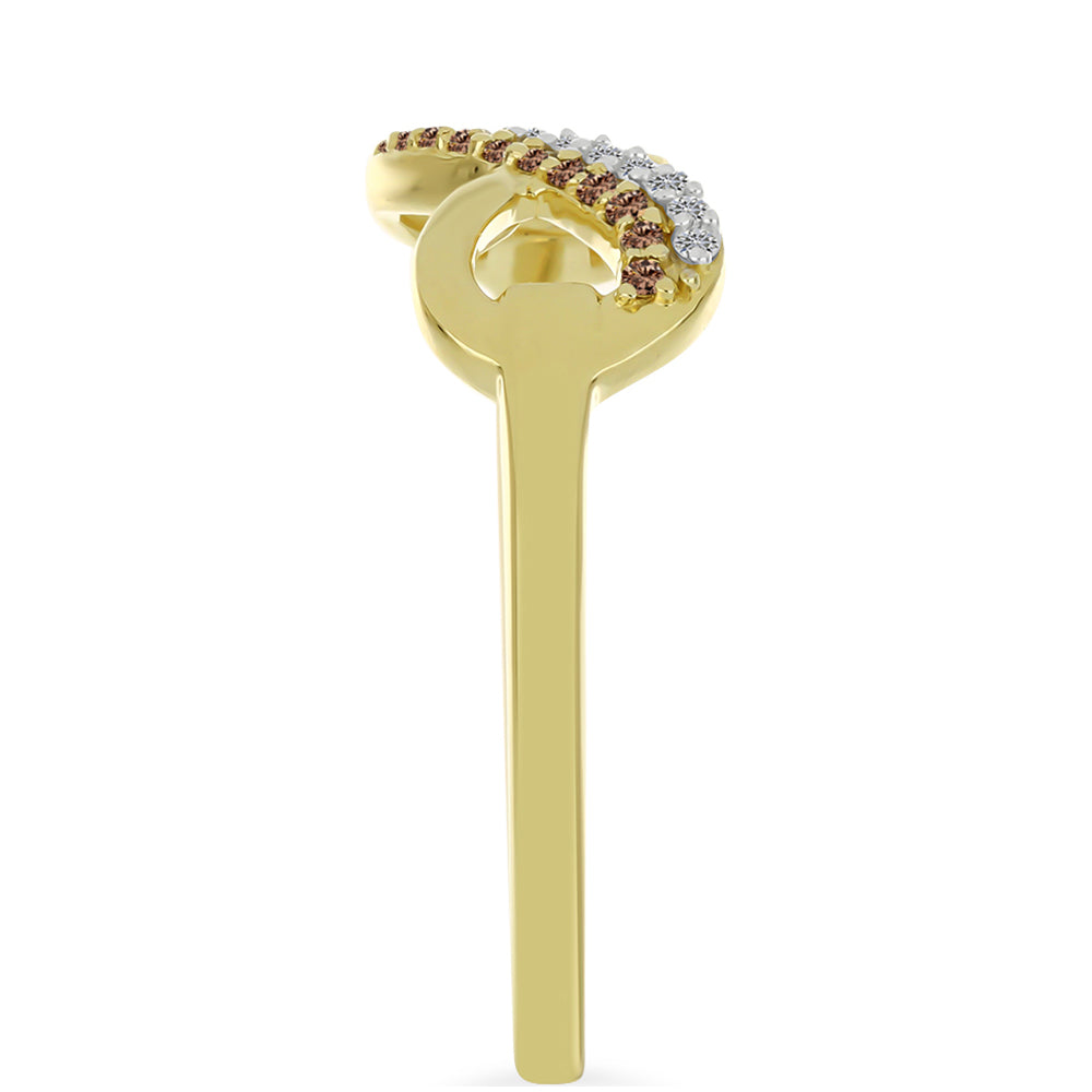 Anillo de Plata Bañada en Oro con Diamante Champagne y Diamante blanco 4 