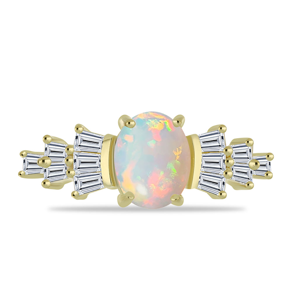 Anillo de Plata Bañada en Oro con Ópalo Welo y Zircón Blanco 1 