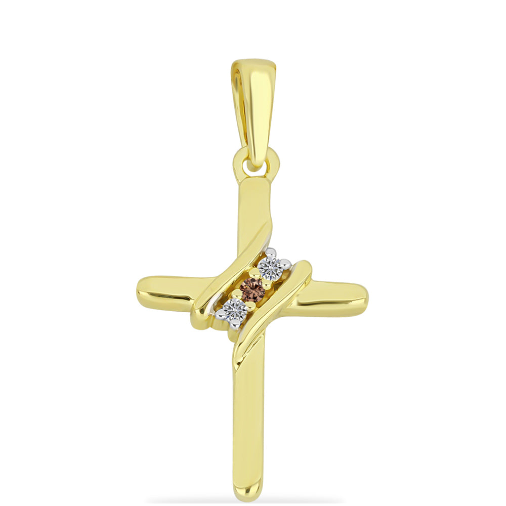 Cruz Colgante de Plata Bañada en Oro con Diamante Champagne y Diamante blanco 1 