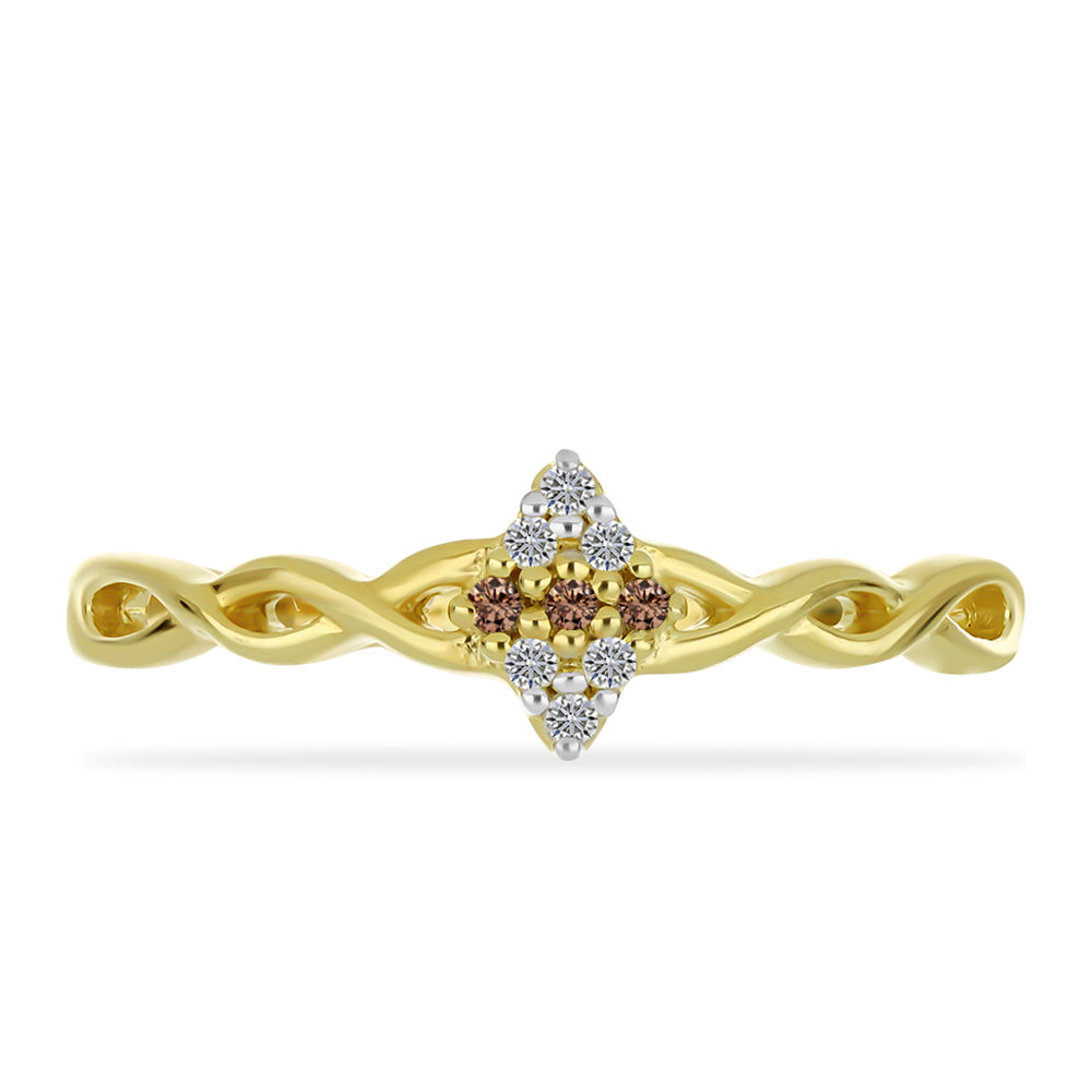 Anillo de Plata Bañada en Oro con Diamante Champagne y Diamante blanco 1 