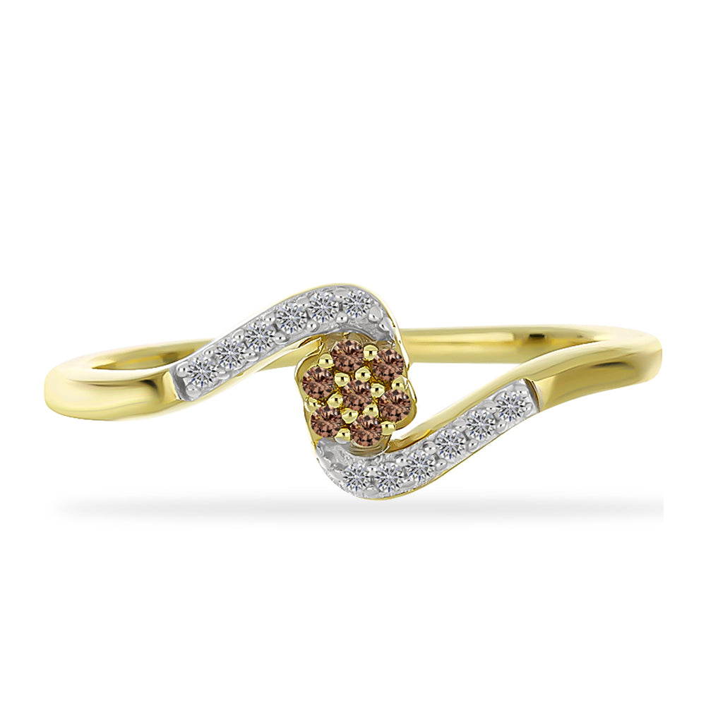 Anillo de Plata Bañada en Oro con Diamante Champagne y Diamante blanco 1 