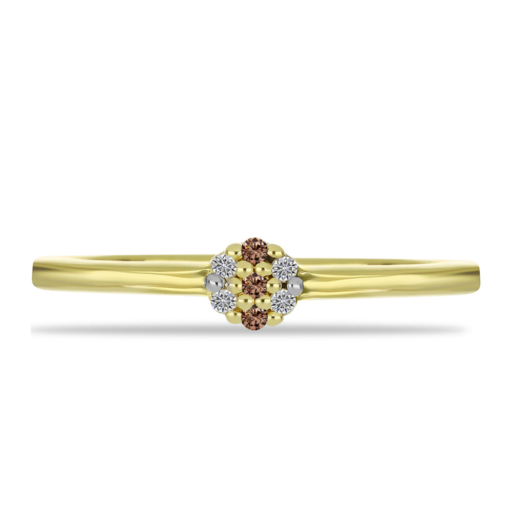 Anillo de Plata Bañada en Oro con Diamante Champagne y Diamante blanco 1 