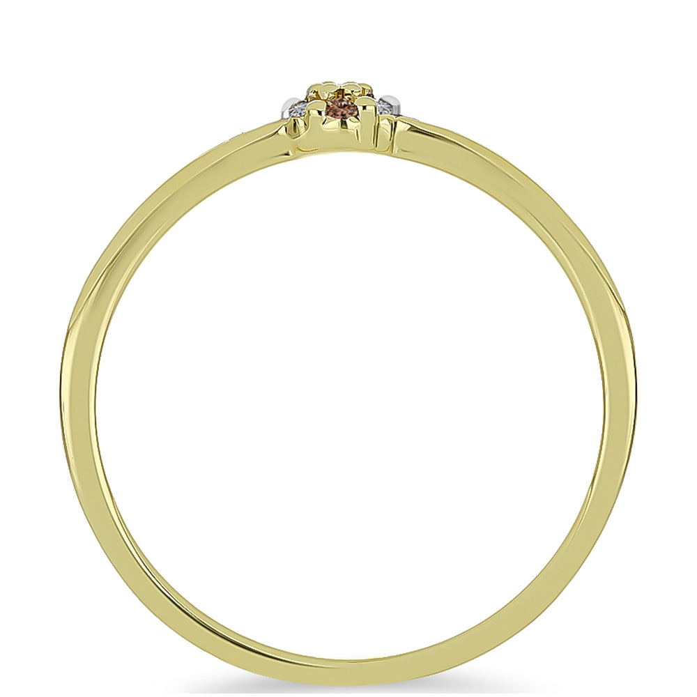 Anillo de Plata Bañada en Oro con Diamante Champagne y Diamante blanco